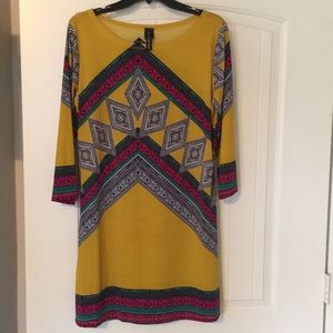 Mustard yellow tribal print dress